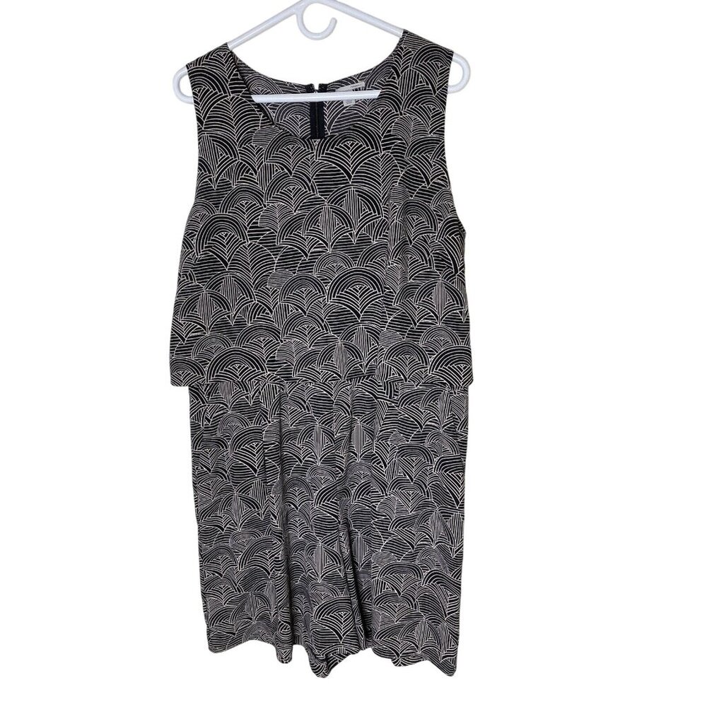 Halogen XL Sleeveless Romper Black White Geometric Print One Piece Chic Pockets
